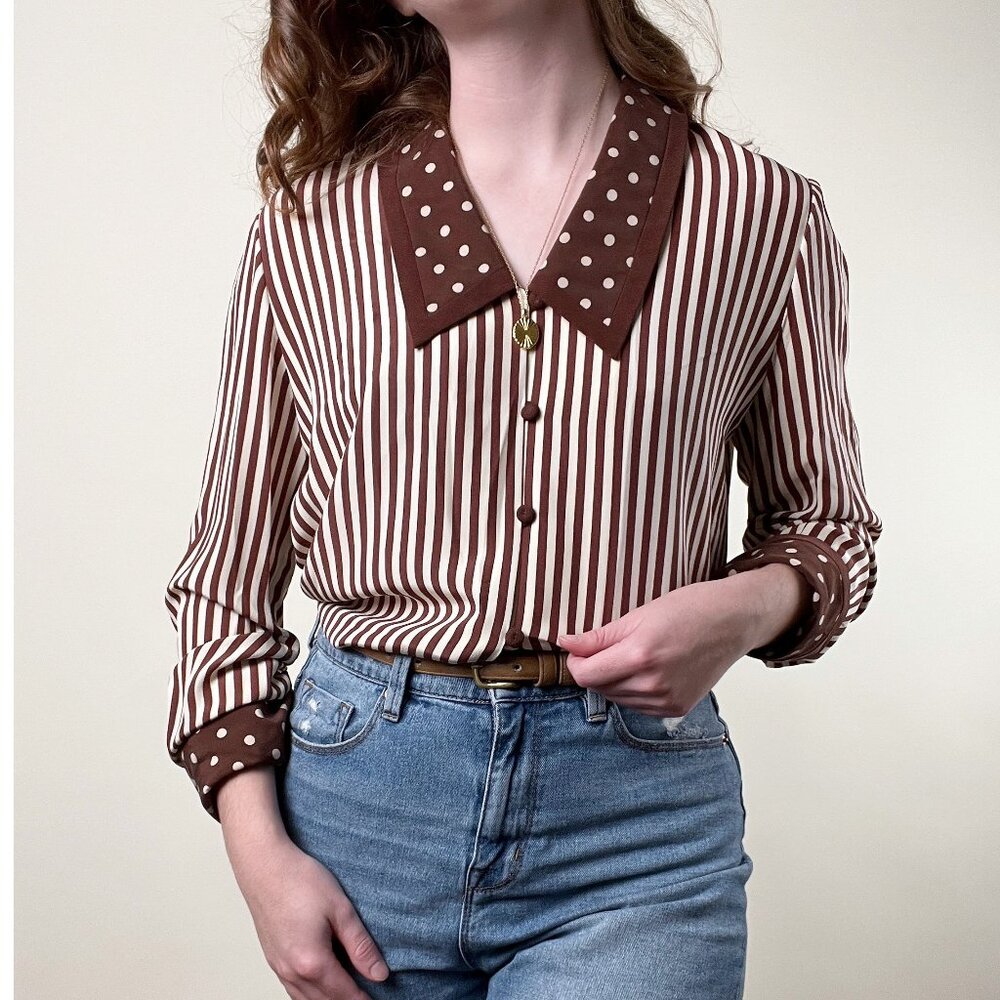 Vintage 100% Silk Button Down Long Tunic Top Blouse Print Oversized Relaxed Fit - Picture 5 of 9